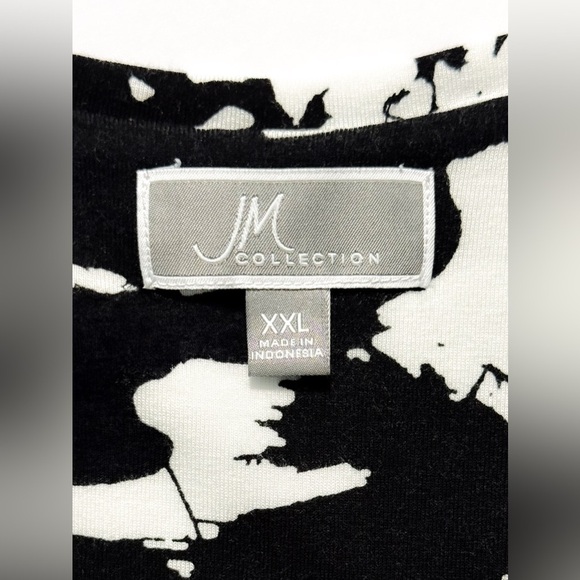 JM Collection XXL Black White Floral Short Sleeve Top - Picture 4 of 5